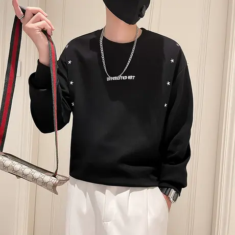 休闲卫衣男春秋季2023新款潮牌星星刺绣长袖上衣个性打底宽松外套商品大图