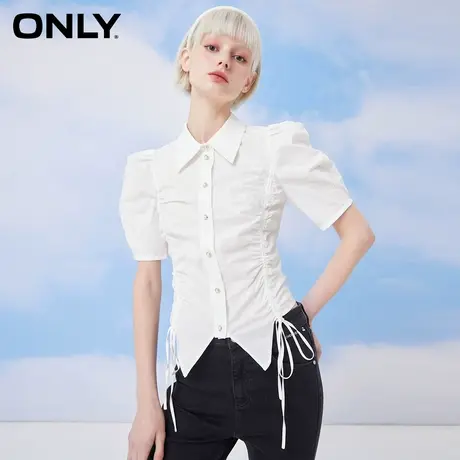 ONLY奥莱夏季设计感泡泡袖设计修身系扣短袖衬衫女商品大图