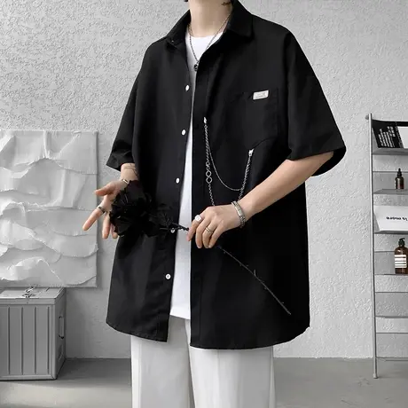 短袖衬衫男夏季衬衣设计感小众潮流外套高级感ins港风日系衣服男图片