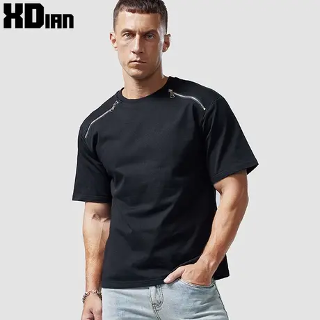 280G重磅机车拉链宽松短袖t恤男纯棉半袖中袖上衣五分袖纯色夏季商品大图