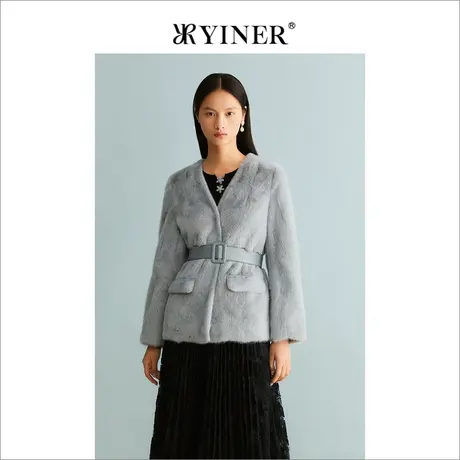 YINER音儿女装冬季法式优雅绒暖水貂毛皮真皮皮草短外套图片