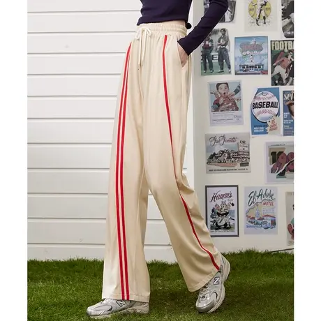 a02【100%棉】2024春季新款撞色贴条个性吸睛设计女式休闲裤商品大图