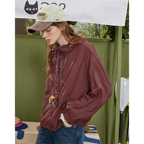 a022025春季新款双拉链连帽设计休闲女式外套商品大图