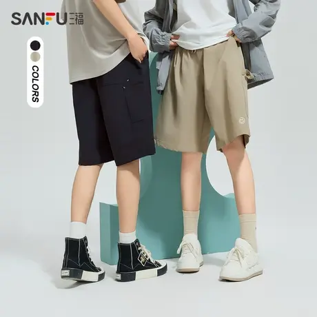 三福2024夏季新款短裤男绣花中裤运动情侣五分裤宽松休闲裤裤子图片