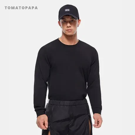 TOMATOPAPA早春长袖t恤2024新款纯色高弹健身打底透气体恤男上衣图片