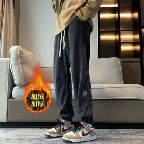 冬季男士休闲裤加绒加厚2023新款哈伦运动卫裤宽松束脚灯芯绒裤子图片