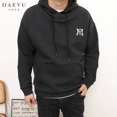 DAEVU秋新款炭灰字母大号潮胖子加肥加大码男士连帽卫衣帽衫商品大图