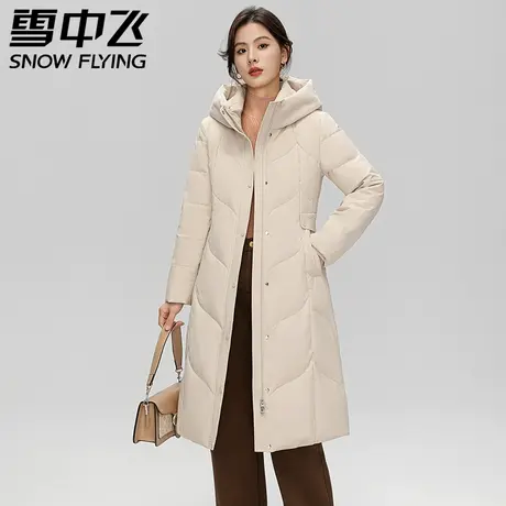 雪中飞羽绒服女2023新款冬季连帽长款过膝收腰显瘦保暖时尚外套商品大图