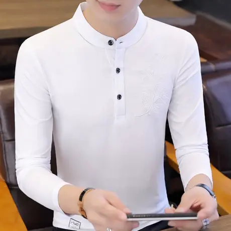 男士长袖t恤立领polo衫韩版秋衣棉感体恤上衣服春秋打底衫潮男装图片
