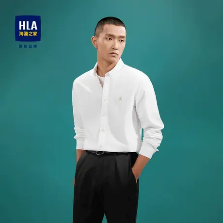 HLA/海澜之家洗水工艺长袖休闲衬衫2023春夏新款纯棉制扣领衬衣男图片