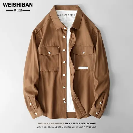 春秋重磅工装衬衫男复古衬衣2022年新款高级感缉明线休闲多袋外套商品大图