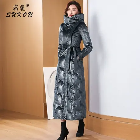 高端长款过膝羽绒服女2023年冬季新款爆款收腰修身白鸭绒外套图片