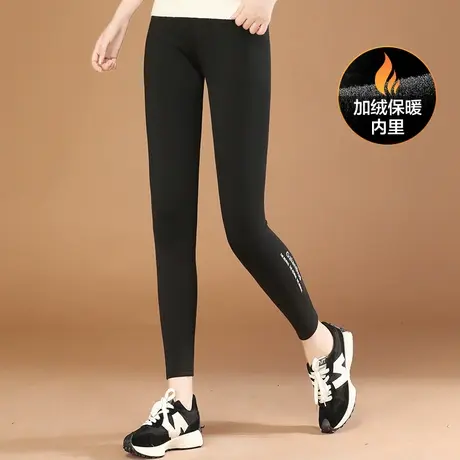 印花打底裤加绒鲨鱼裤女外穿2023新款冬季黑色高腰保暖瑜伽芭比裤图片