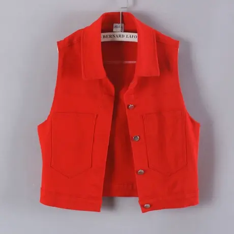 牛仔马甲女背心短款春秋夏宽松新款无袖大码外搭显瘦彩色大红坎肩商品大图