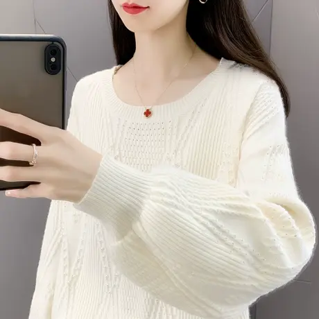 小个子毛衣女宽松外穿秋冬装2023年新款钉珠菱形针织衫爆款上衣女商品大图