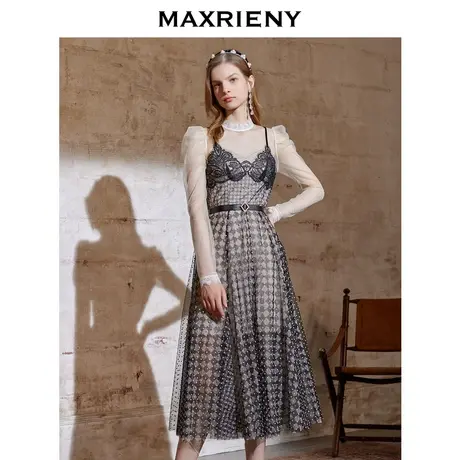 MAXRIENY格纹公主长裙女款长袖连衣裙洋气图片
