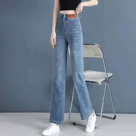 牛仔阔腿裤女早秋2023年新款宽松美式复古拖地裤大码双扣胖mm长裤商品大图