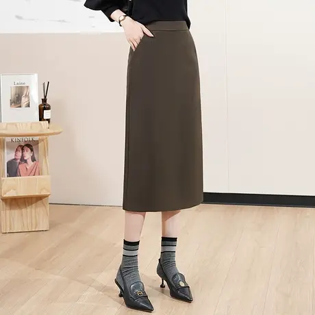 西装半身裙女春秋季2023新款过膝长裙子a字一步裙中长款包臀裙图片