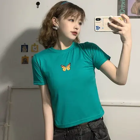 网红港风短袖t恤女夏2020韩版宽松原宿风ins超火短款露脐上衣服潮图片