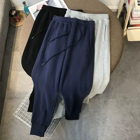 加绒运动裤子女秋冬卫裤小个子高腰显瘦外穿直筒哈伦休闲束脚长裤商品大图