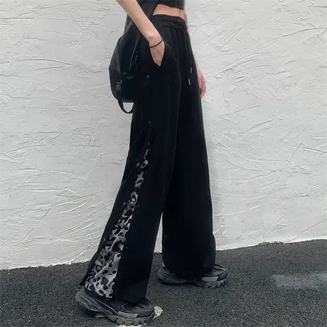 运动裤子女春秋宽松设计感小众显瘦高腰卫裤直筒休闲阔腿裤潮ins图片