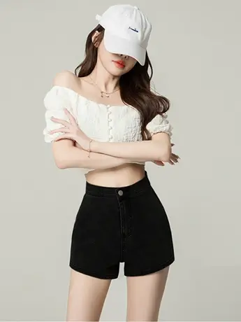 休闲高腰弹力牛仔短裤女春夏2023新款性感紧身包臀显瘦高弹热裤子图片