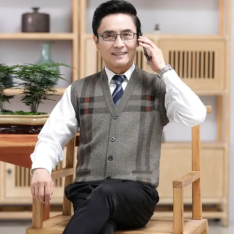 马甲外套男士春季新款加厚爸爸装针织马夹秋冬中老年人爷爷护肩穿商品大图