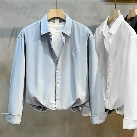 纯棉工装衬衫男春秋季2023新款港风日系宽松衬衣长袖男士休闲外套商品大图