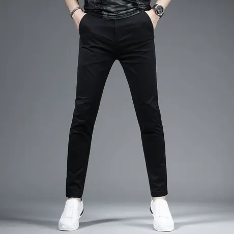 纯黑色休闲裤男2023夏季新款潮牌修身小直筒男士潮流弹力百搭长裤商品大图