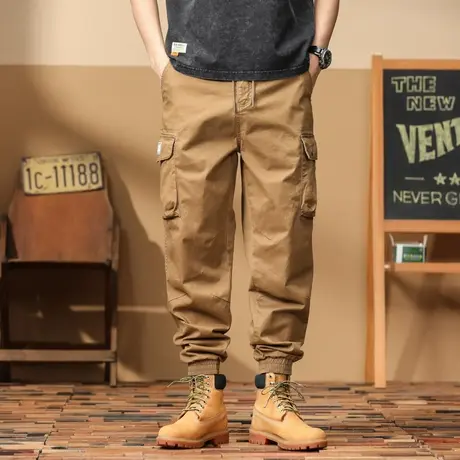 宽松舒适男士工装裤百搭潮流运动直筒束脚裤大码夏季多口袋休闲裤图片