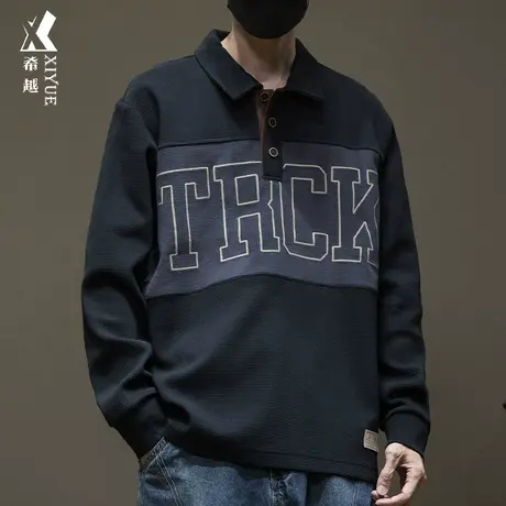 希越华夫格Polo卫衣男小众设计感大码加肥加大秋季男士翻领外套潮商品大图