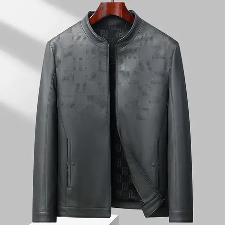 高档皮衣夹克男上衣服开衫百搭休闲痞帅皮衣男立领外套机车皮夹克商品大图