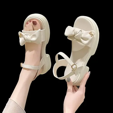 设计感仙女风厚底凉鞋女配裙子2023年夏季新款学生一字扣沙滩凉鞋商品大图