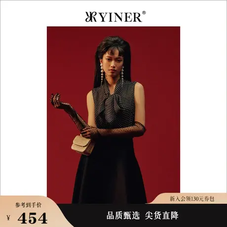 YINER音儿女装2022夏季波点蝴蝶结飘带真丝小背心商品大图