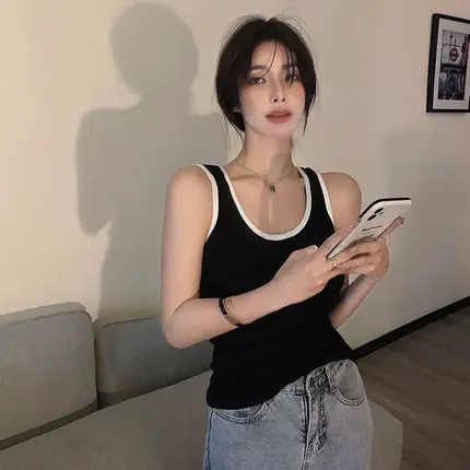 胖mm大码撞色吊带小背心女夏季运动内搭外穿白色打底衫上衣ins潮图片