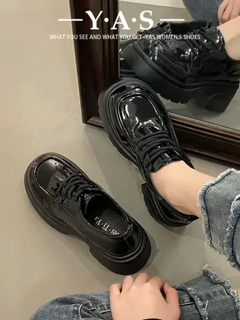英伦风厚底小皮鞋女2024新款春秋玛丽珍黑色漆皮jk单鞋松糕乐福鞋商品大图