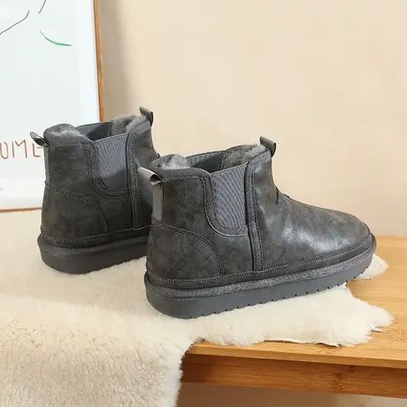 纯羊毛雪地靴男皮毛一体2023新款防水牛皮切尔西短靴冬季保暖棉鞋图片