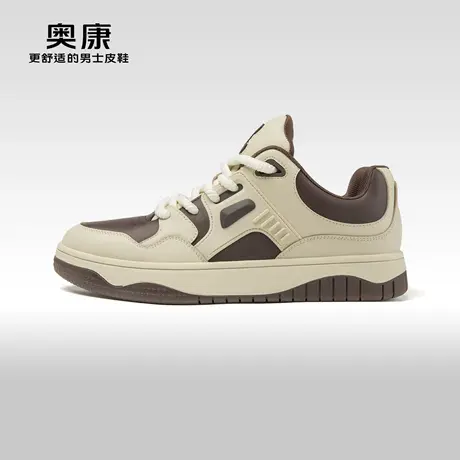 Aokang奥康 2023秋冬新款时尚休闲男鞋拼色系带透气舒适百搭单鞋商品大图