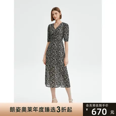 朗姿黑色碎花法式气质收腰显瘦连衣裙2023年新款高级感裙子女夏季图片
