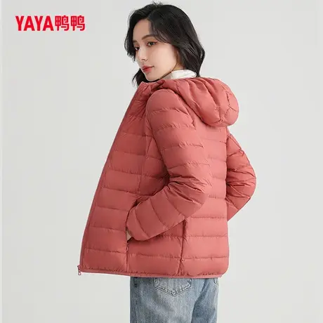 鸭鸭轻薄羽绒服女2023年冬季新款短款轻型保暖连帽时尚休闲外套商品大图