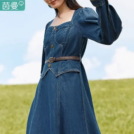 茵曼官方旗舰店打底牛仔连衣裙女2023秋季新款法式气质长袖长裙子商品大图