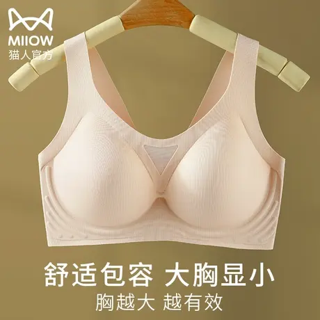 猫人收副乳内衣女大胸显小舒适防下垂无痕文胸调整型无钢圈胸罩夏图片
