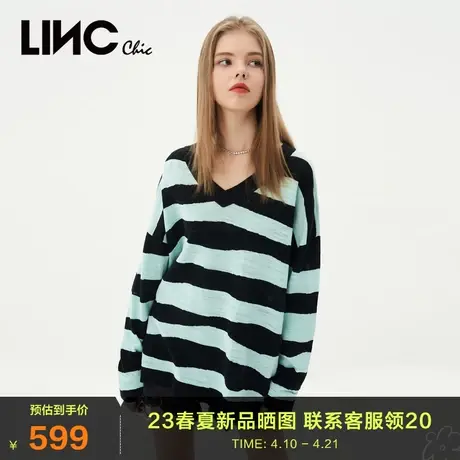 LINC金羽杰针织衫女2023秋季新款大V领清爽薄款宽松女士毛衣外套商品大图
