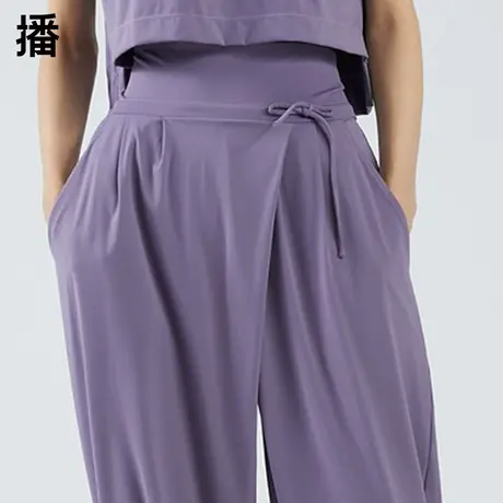 播宽松运动裤女哈伦裤子松紧高腰不对称束脚九分休闲裤BDO3KD1074商品大图