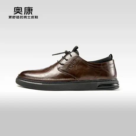 AOKANG奥康春秋季时尚抓皱纹商务休闲鞋真皮松紧带舒适皮鞋图片