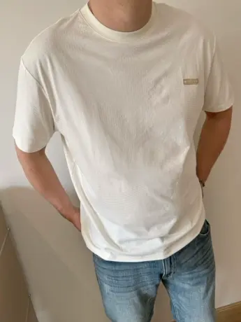 大依无忧夏季大码男装薄料纯色提花加肥加大男士圆领短袖T恤半袖商品大图