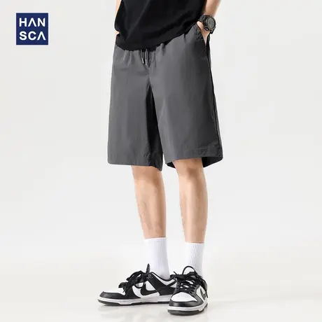 hansca冰丝尼龙双格线休闲短裤男款夏季轻薄透气四面弹宽松五分裤商品大图