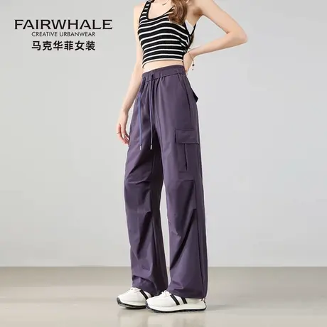 马克华菲休闲工装裤女2025新款夏季户外三防宽松直筒束脚伞兵裤子图片