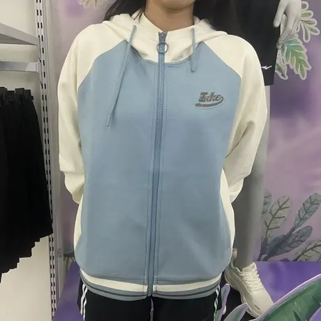 erke/鸿星尔克春季新款女孩子连帽开襟卫衣学生休闲运动拼色外套商品大图