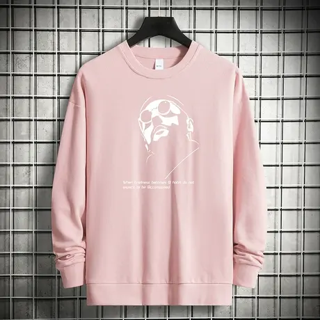 380g重磅纯棉卫衣男秋冬款圆领长袖t恤加绒加厚摇粒绒无帽上衣服图片